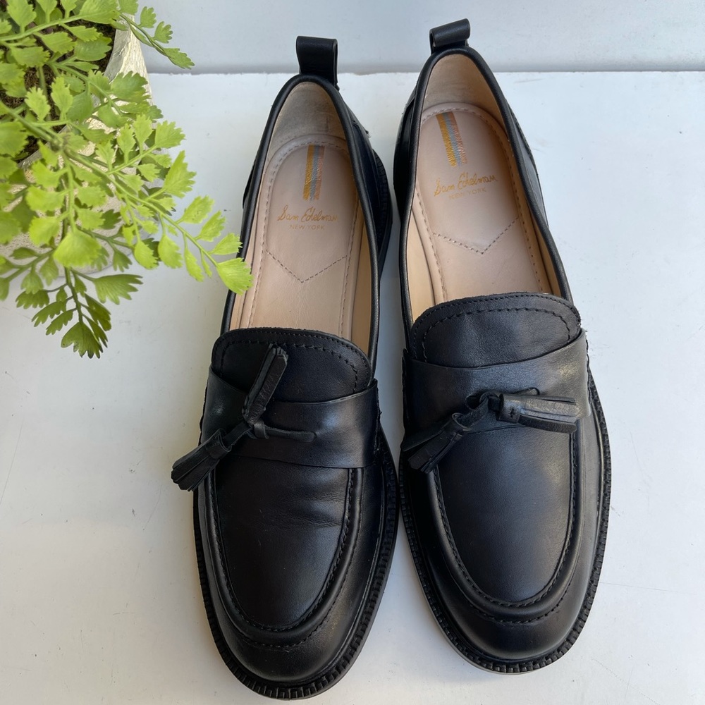 Sam Edelman Black Caylia Leather Loafers preppy penny loafers tassels